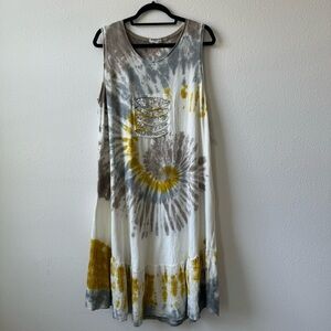 Italy Made Shyloh Tie Dye Midi Sun Dress crochet Bottom Ombre Yellow One Size